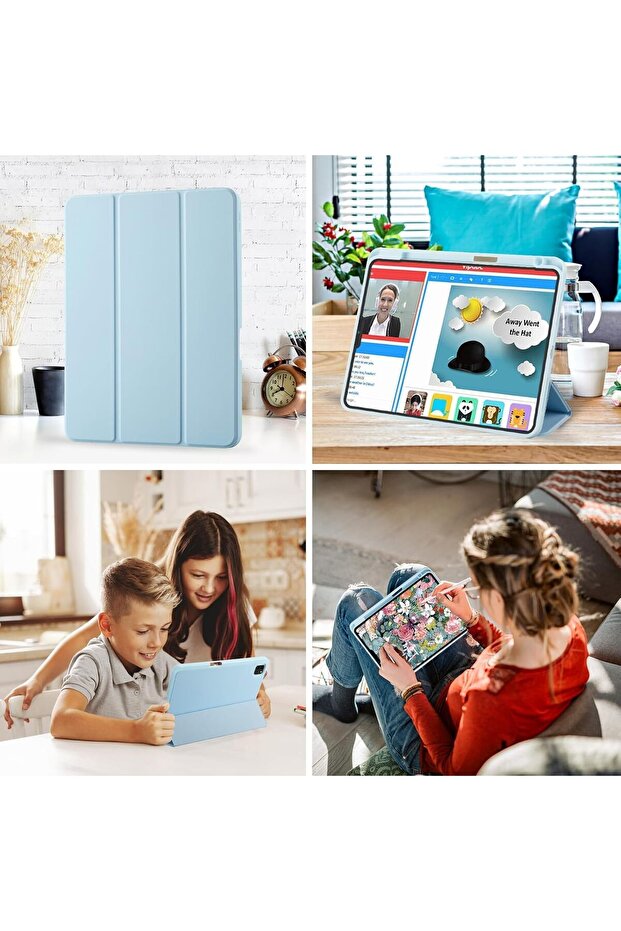 IPad Pro 11-inch Case, Trifold Stand with Pencil Holder, Auto Sleep/Wake, Light Blue