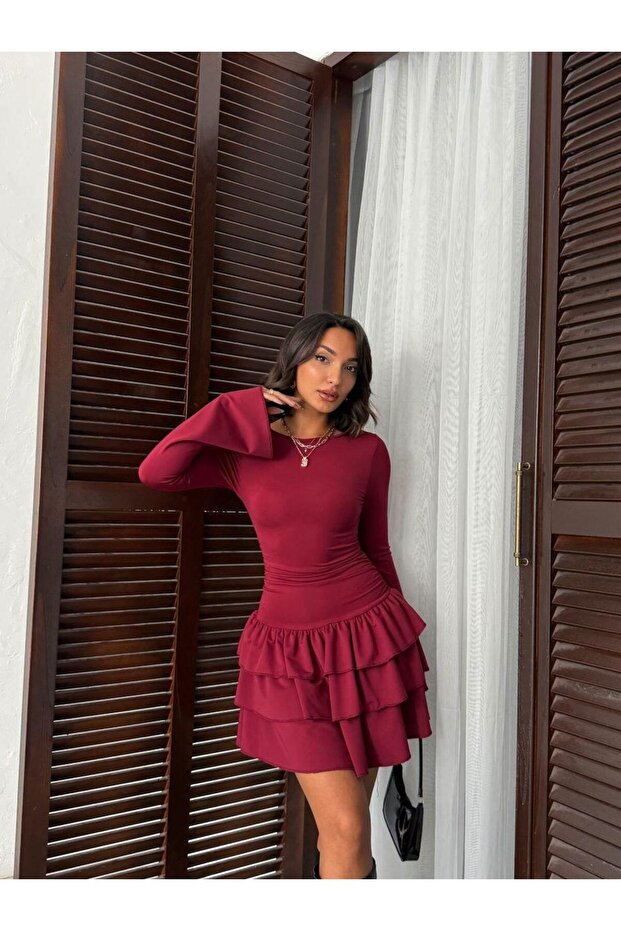İspanyol Kol Volanlı Mini Elbise - 3