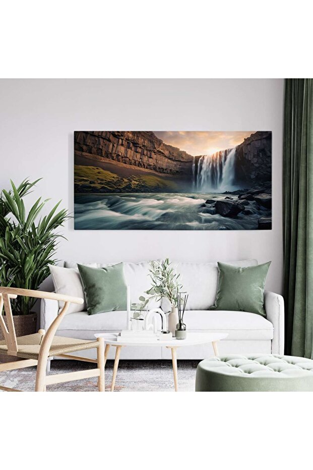 Sunset waterfall landscape painting, code 3146 - 6