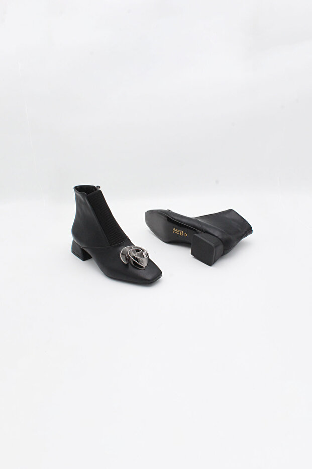 2068 R-135 Kadın Topuklu Bot SIYAH CILT PLATIN - 4