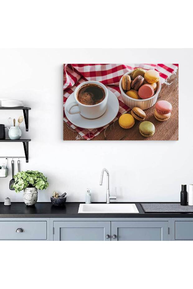 Tablou ceasca cu cafea si macarons, cod 3895 - 3