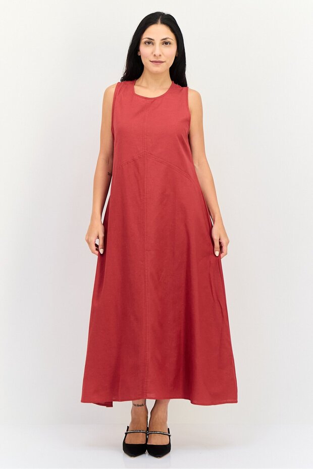 Women Solid Maxi Dress, Red