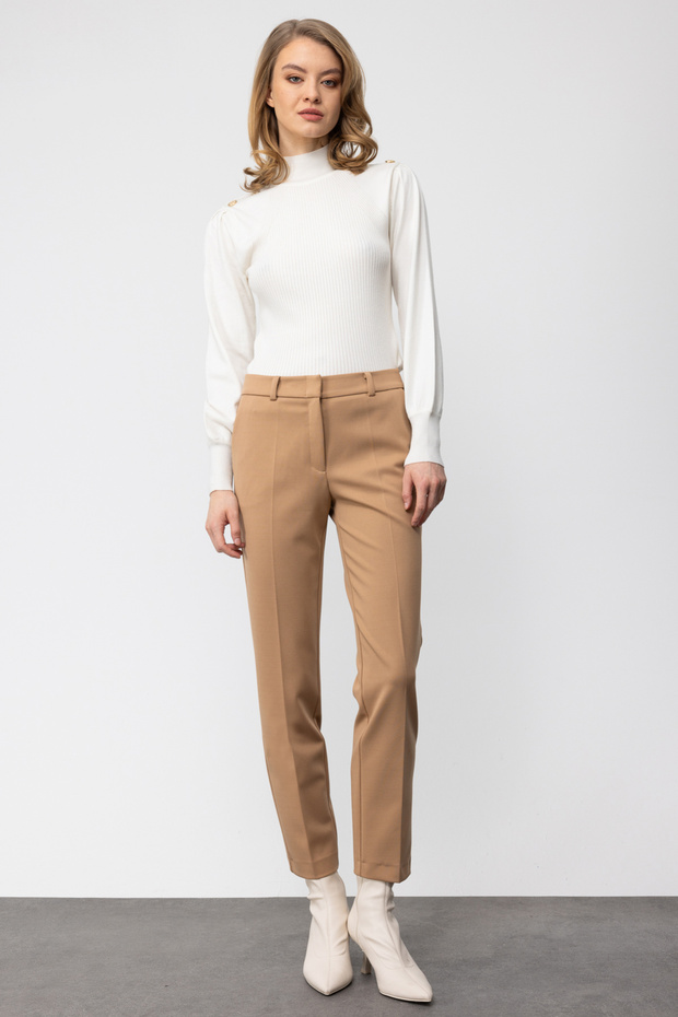 Women's Skinny Leg Stripe Pocket Trousers-Camel