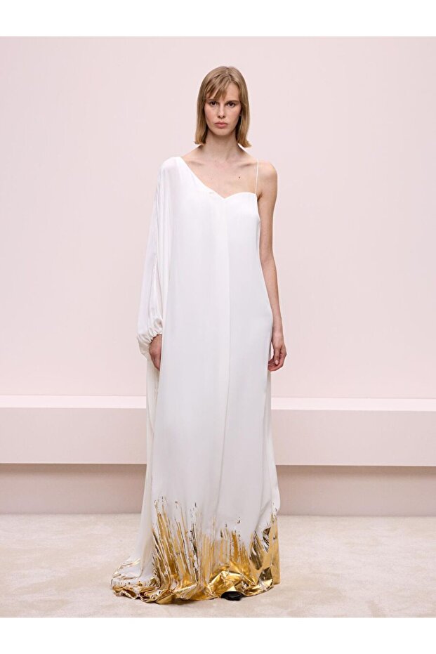 Parlak Boya Detaylı Elbise - 1