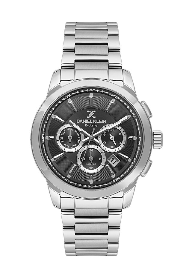 Classic Suitable for Dressing Silver Black Round Lightweight Polite Steel Band Functional Men's Wristwatch