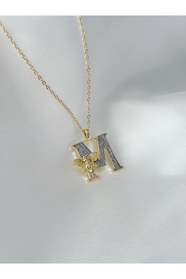 ÇELİK M HARF ARI FİGÜRLÜ KOLYE - 1