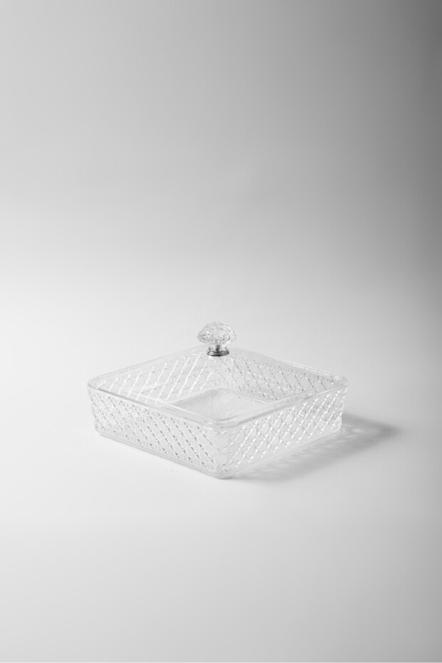 صينية أكرلك مربعة شفافة بنقشة - 1