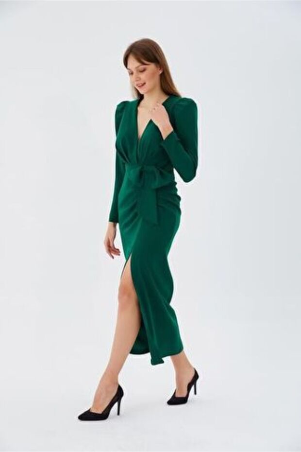 Fiyonklu Elbise YEŞİL - 3