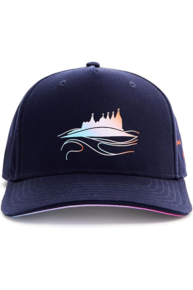 Adjustable Cotton Cap, Comfort 5-panel, Temple Logo Design, Navy Blue