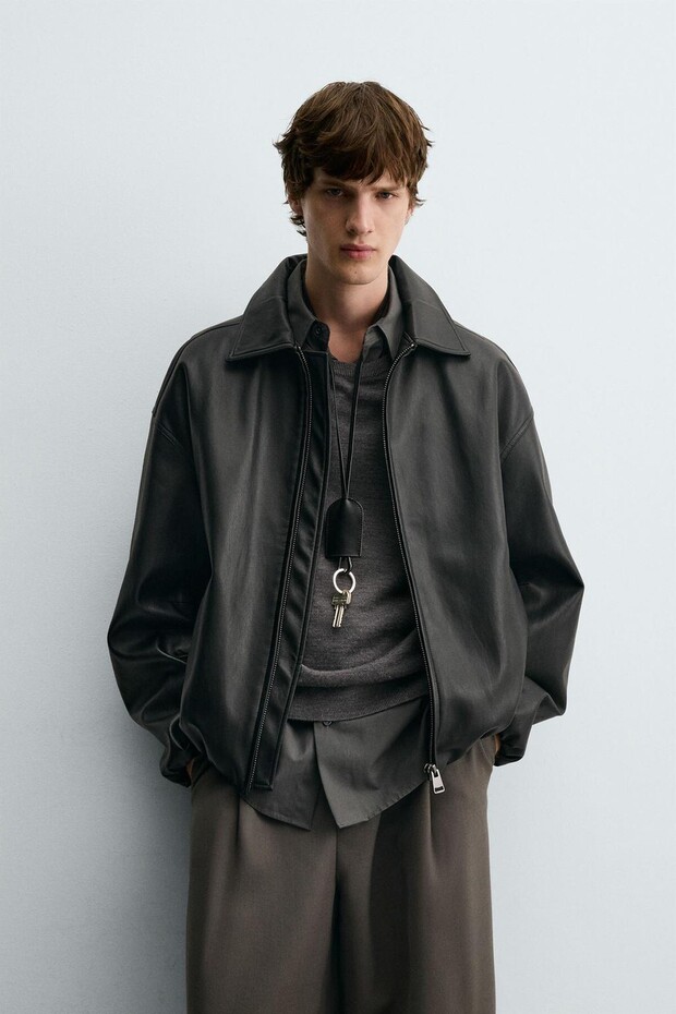 Faux Leather Bomber Men's Jacket