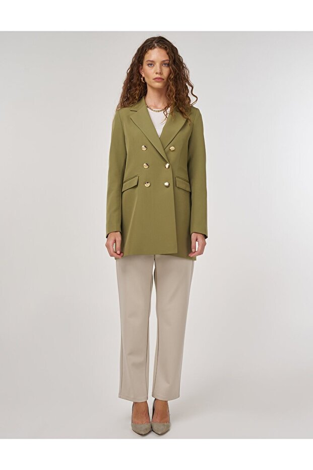 سترة بليزر بتفاصيل أزرار باللون الكاكي - 2