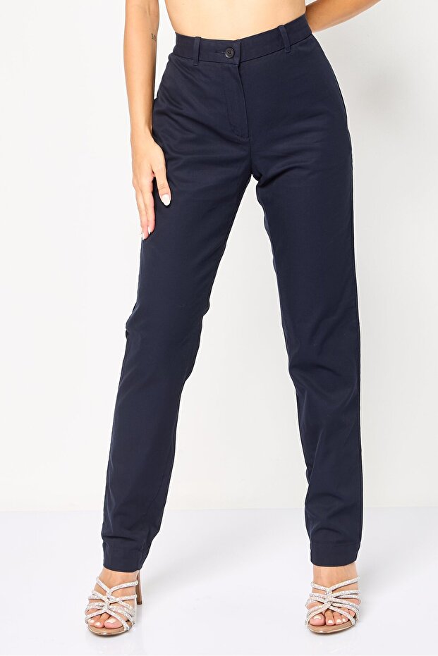 Women Regular Fit Solid Straight Leg Pants, Midnight