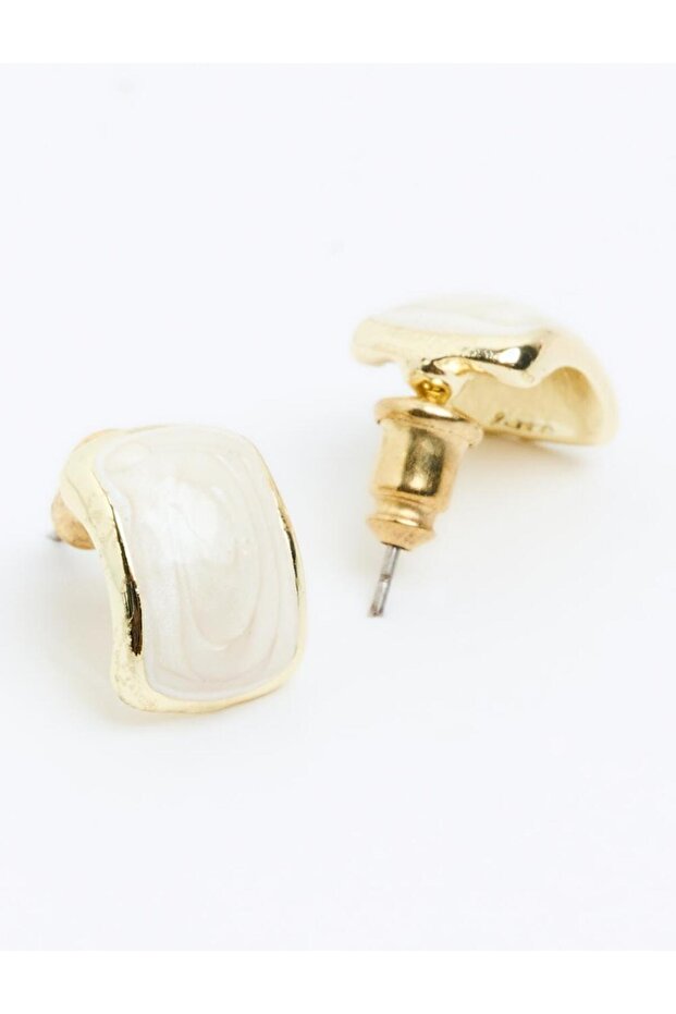 Beyaz Kare Formlu Parlak Modern Küpe - 2