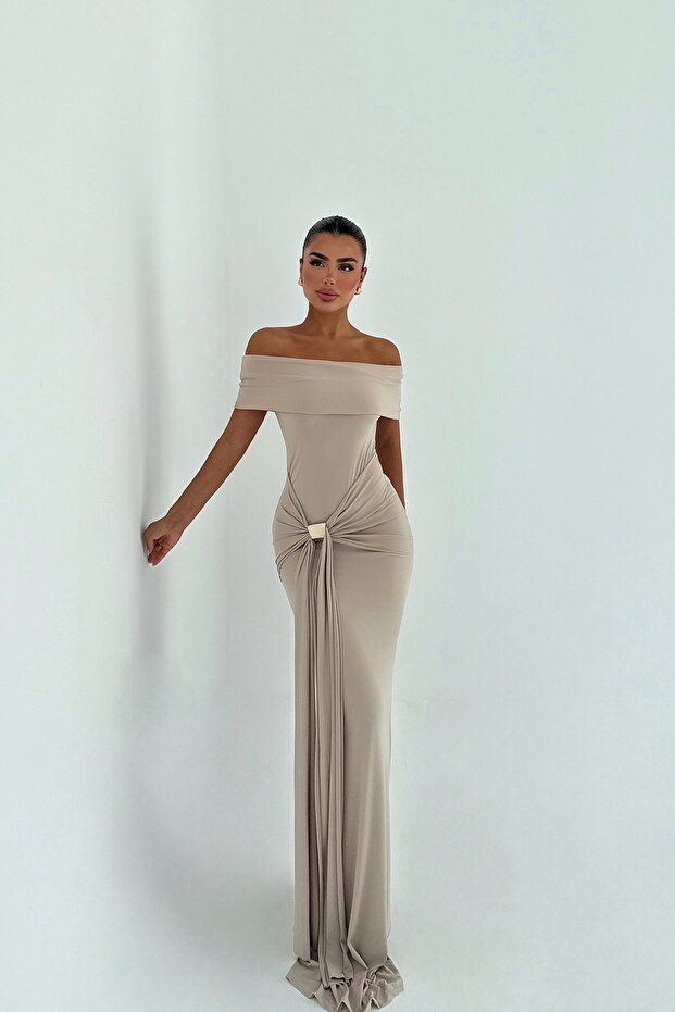 Rochie lungă Allayia bej ATE-3083 - 2