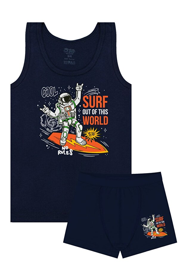 Boy's Undershirt Boxer Lycra Navy Blue Space (96% Cotton - 4% Elastane)