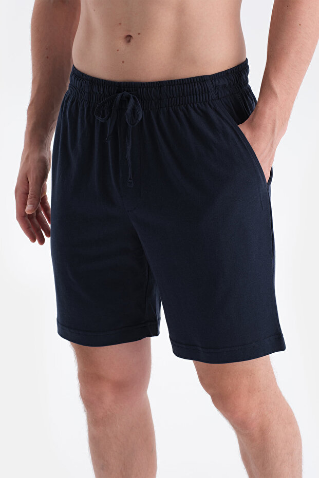 Lacivert Pamuk Modal İkili Örme Şort - 4