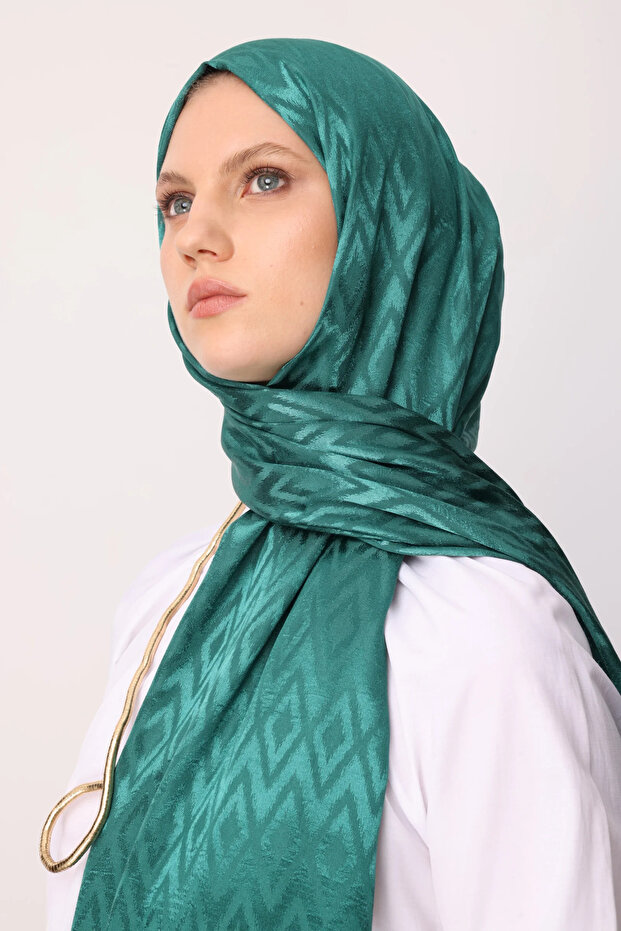 Tile Pattern Shiny Jacquard Shawl - 5