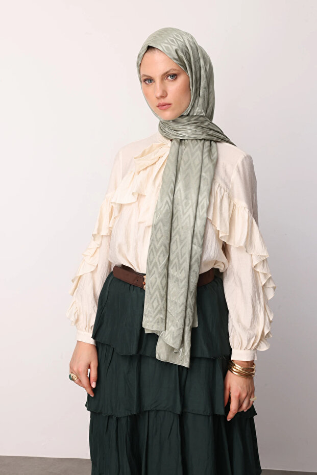 Tile Pattern Shiny Jacquard Shawl - 1