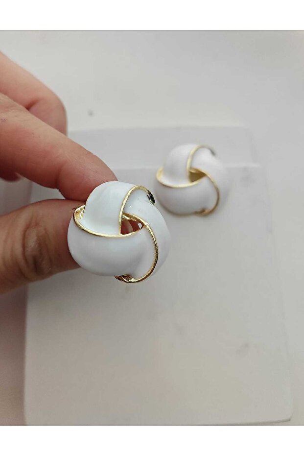 White Convex Gold Women's Earrings