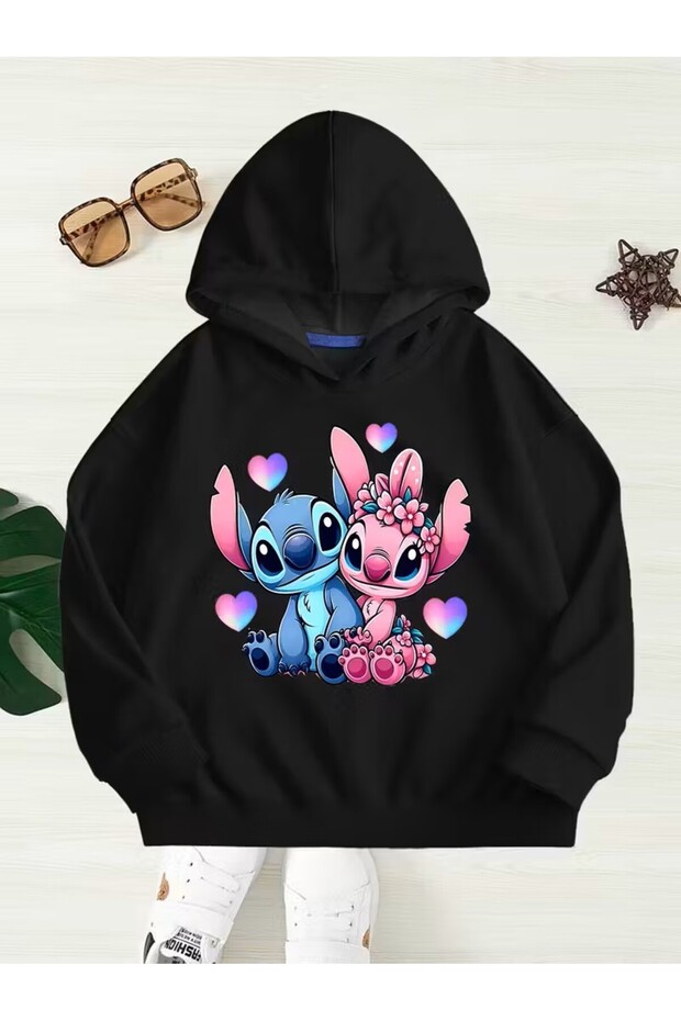 Cute Stitch and Angel Hooded Sweatshirt with Heart
