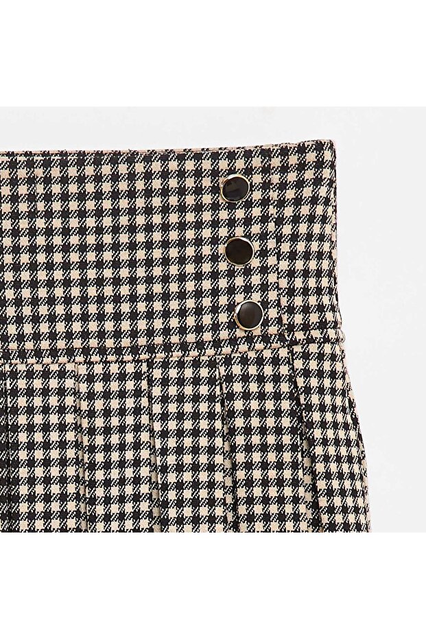 تنورة واسع الأرجل بنقشة مربعات بيج - 3