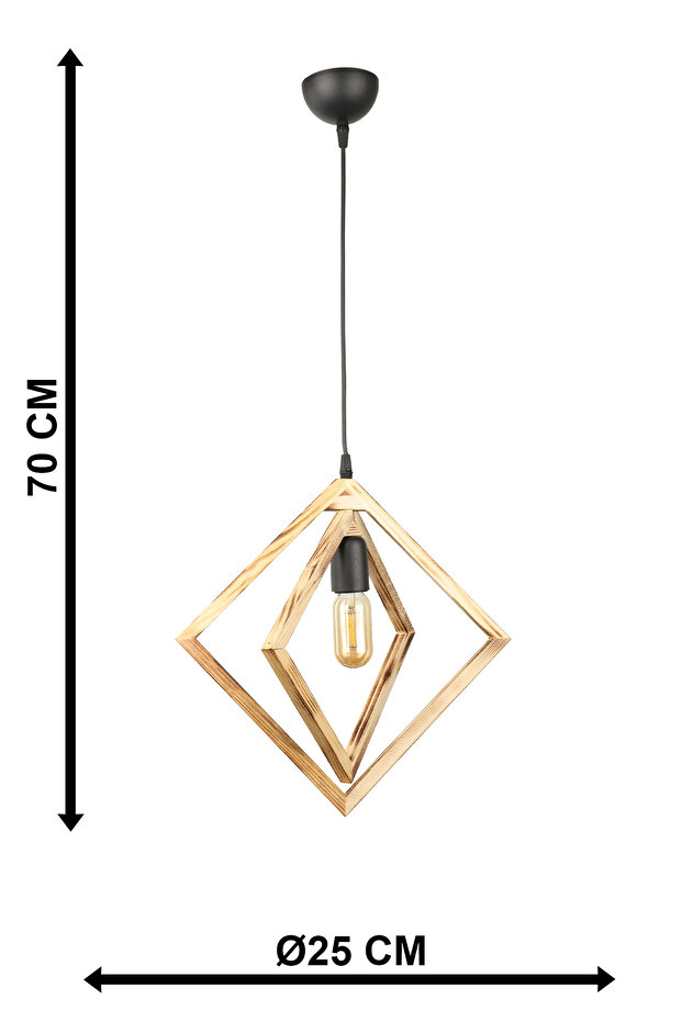 Çift Kareli Ahşap Tekli Avize - 4