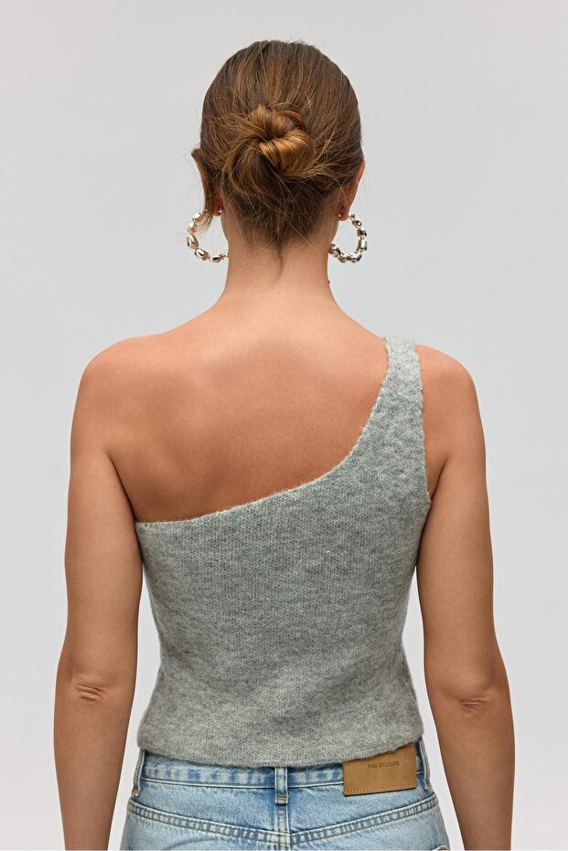 Elvar Tek Omuz Gri Triko Crop - 5