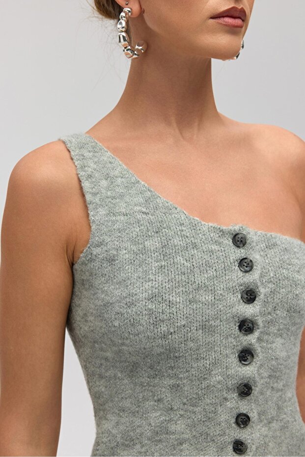 Elvar Tek Omuz Gri Triko Crop - 7