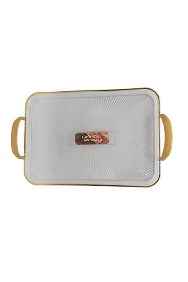 Serving Tray with Gold Handles Rectangular 41x27 cm Transparent