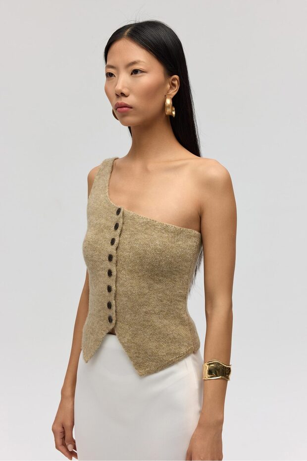 Elvar Tek Omuz Vizon Triko Crop - 3