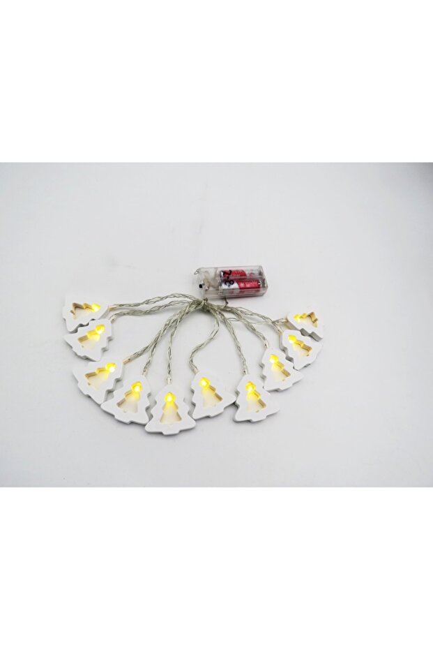 LED Christmas string lights, wooden tree models, battery-powered, transparent wire, 30 cm, warm whit - 2