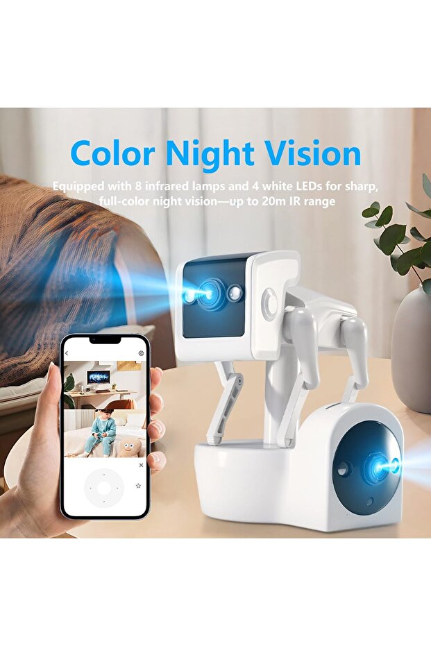 1080P Dual-Lens Robot Camera | 360° View, AI Motion Detect, 2-Way Audio, Color NV - 4