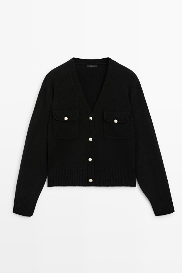 Dore düğmeli V yaka triko hırka - 5