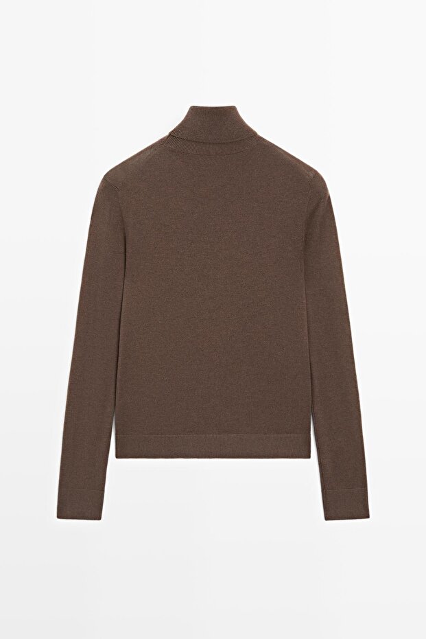 Yün karışımlı dik yaka triko kazak - 7