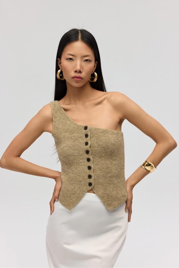 Elvar Tek Omuz Vizon Triko Crop - 2