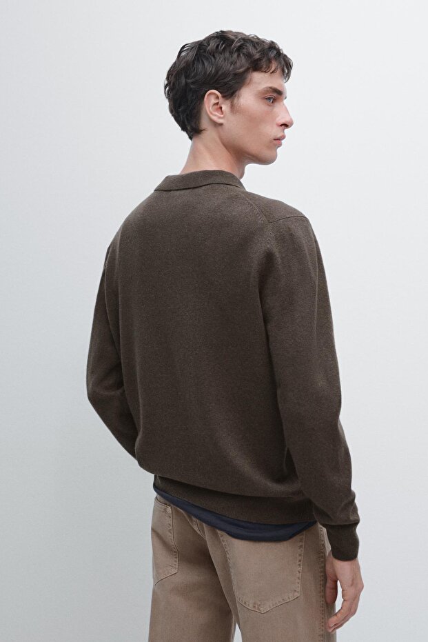 Yün karışımlı triko polo yaka kazak - 3