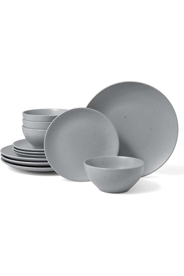 12 Piece Dinnerware Set, Set for 4, Scratch Resistant, Microwave & Dishwasher Safe, Dark Gr