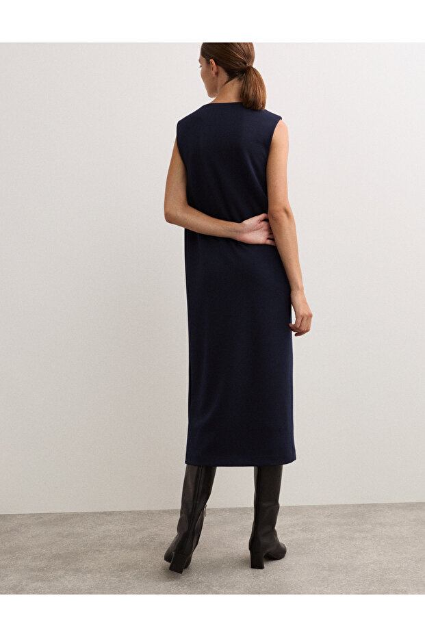 Derin V Yaka Jersey Midi Elbise - 7