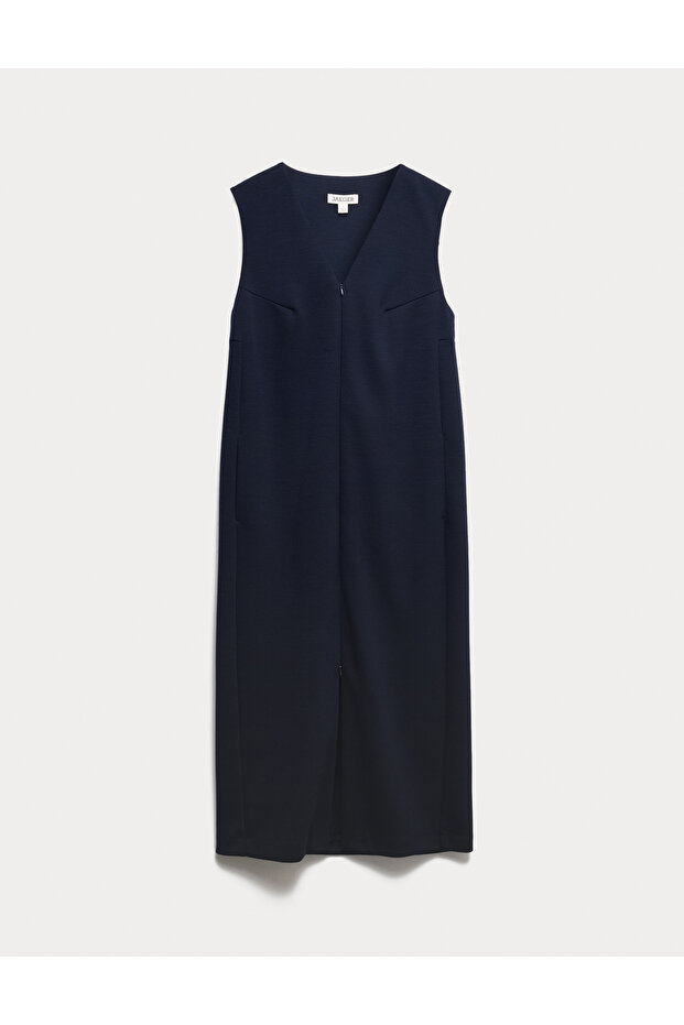 Derin V Yaka Jersey Midi Elbise - 1