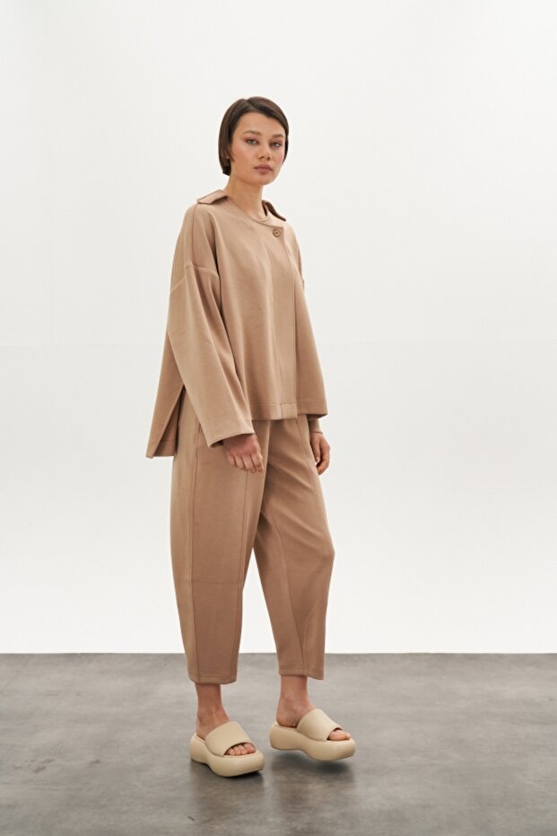 Önü Dikişli Modal Pantolon Ceket Alt Üst Takım Camel - 2