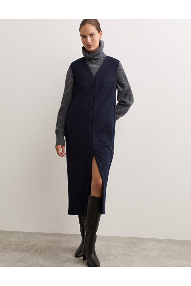 Derin V Yaka Jersey Midi Elbise - 2