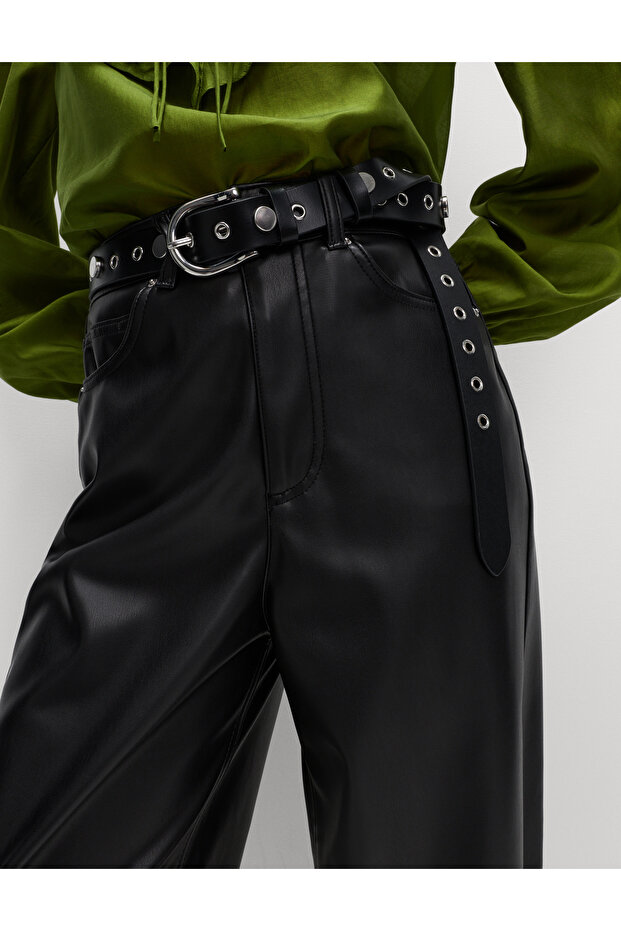 Deri Görünümlü Pantolon - 1