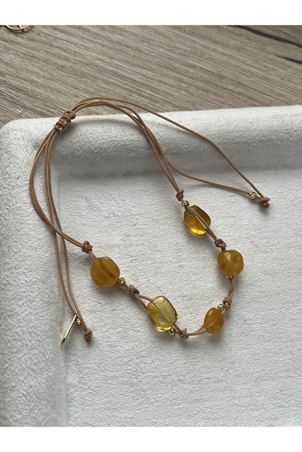 Amorphous Amber Stone Adjustable Rope Bracelet & Anklet Handmade