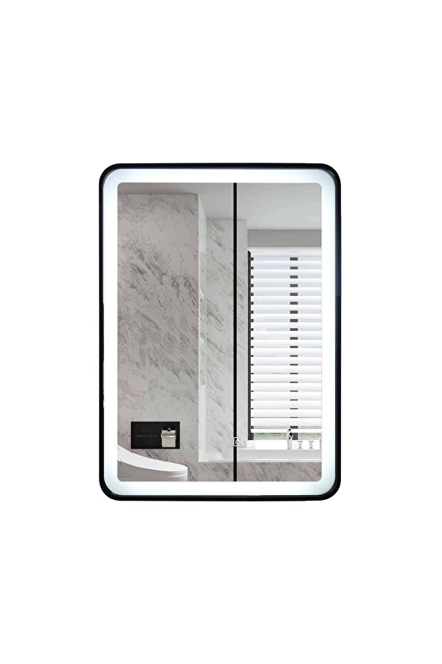 LED Mirror with Touch, 50 X 70 Cm, with Defog Function, Matte Black Frame, J35, - 7