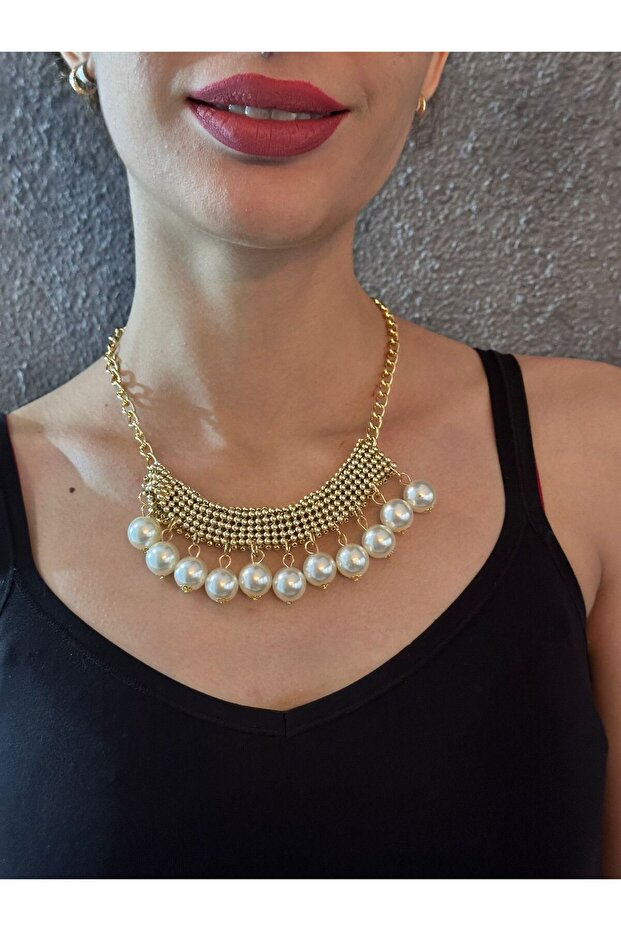 Pearl Beaded Design Women's Necklace 22 cm
