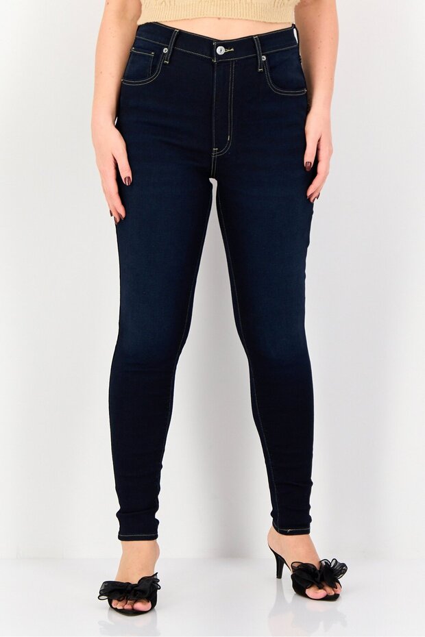 Women Super Skinny Fit High Rise Mid Wash Stretchable Denim Jeans, Navy
