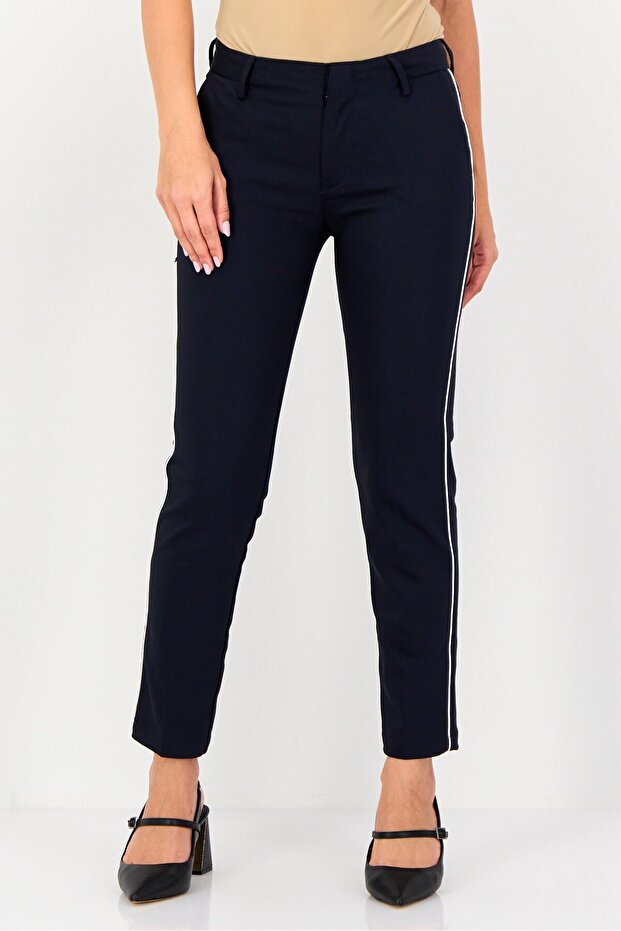 Women Cigarette Fit Solid Straight Leg Pants, Navy