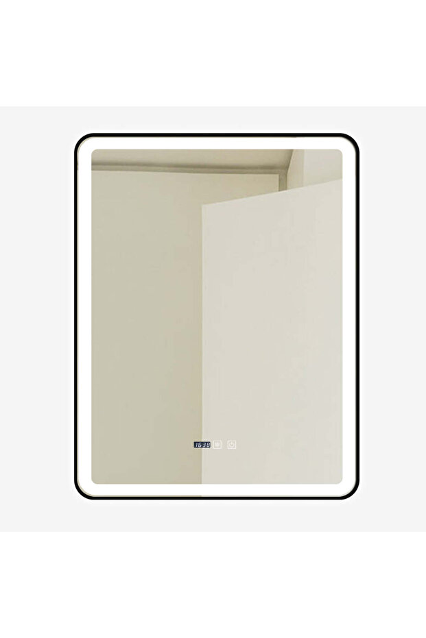 LED Mirror with Touch, 70 X 90 Cm, with Defog Function and Clock, Matte Black Frame, J39, - 5