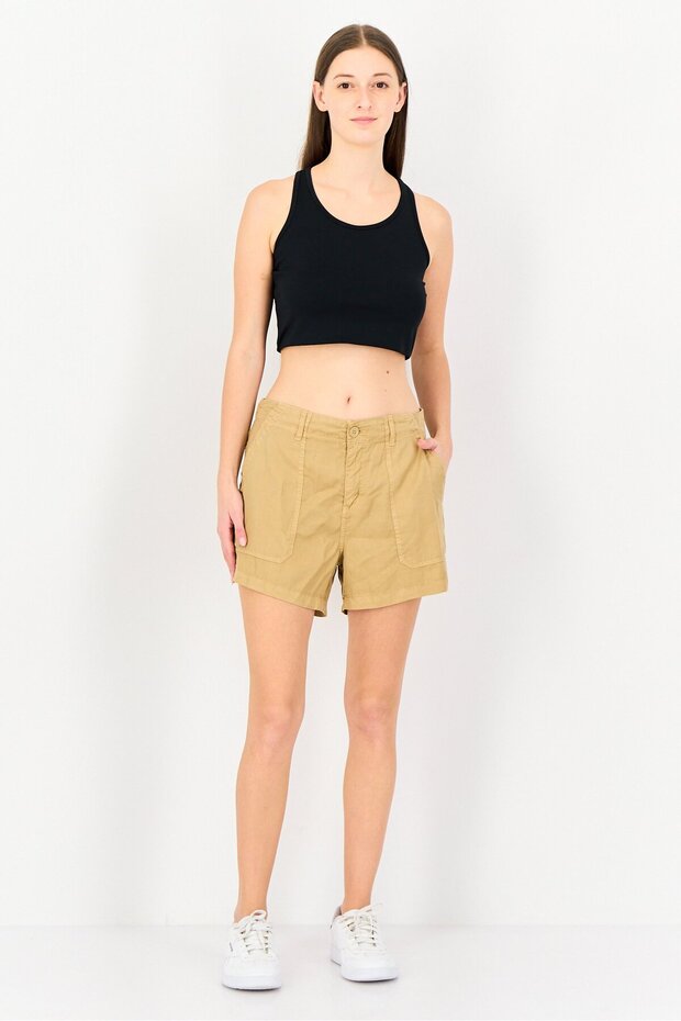 شورت نسائي سادة أساسي، كاكي - 3