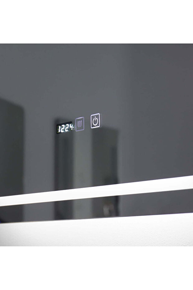 LED Mirror with Touch, 70 X 90 Cm, with Defog Function and Clock, Matte Black Frame, J39, - 9